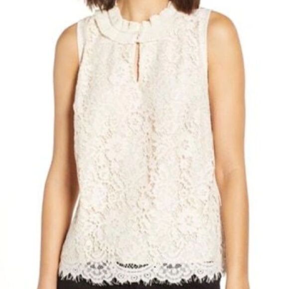 J. Crew Cream Lace Keyhole Ruffle Neck Sleeveless Blouse Size XS - Picture 1 of 14